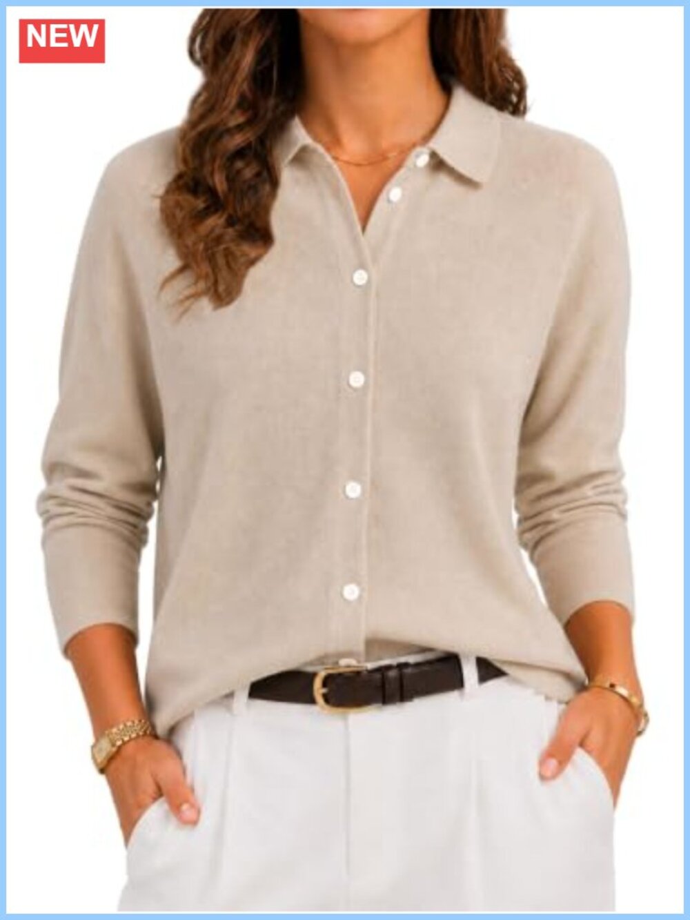 Women's Collared Button Down Knit Cardigan Long Sleeve Business Casual Sweater